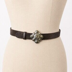 Olga Santini Belt Ornate Western Buckle Genuine Italian Leather Brown Large